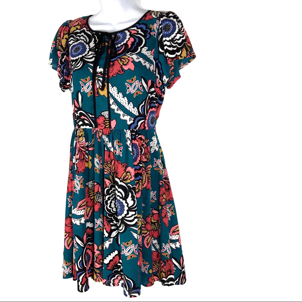 Express Teal Green Floral Short Sleeve Mini Dress